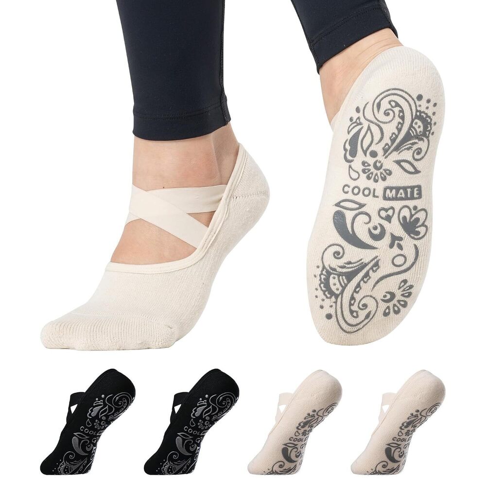 Pilates Socks with Grips for Women, Yoga Socks, Crew Non Slip Women for